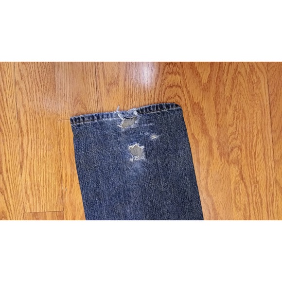 Wrangler Retro Slim Straight Mens Blue Denim Jeans Distressed Size 34x36 - Picture 9 of 10